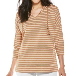 Coolibar Tan and Cream Striped Hooded Pullover